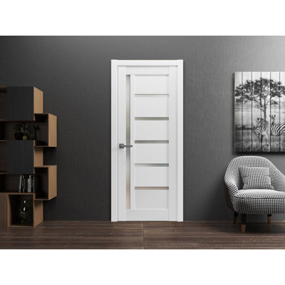 Porte de cuisine pré-montée Pantry Kitchen Lite avec quincaillerie Quadro 4088 Blanc Soie avec verre opaque dépoli, panneau unique, cadre et garnitures, portes robustes pour salle de bain et chambre à coucher - 32 po x 80 po