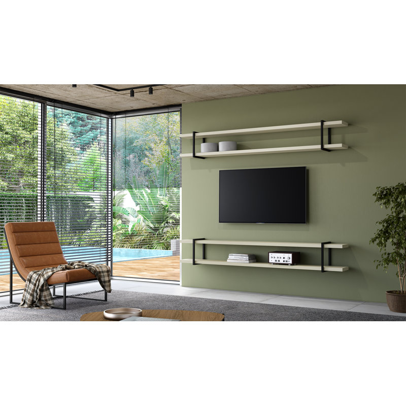 Roush 2Pc Floating TV Wood Panel Stand For 60" Tvs - Sleek, Wall-Mounted Media Console Entertainment Center