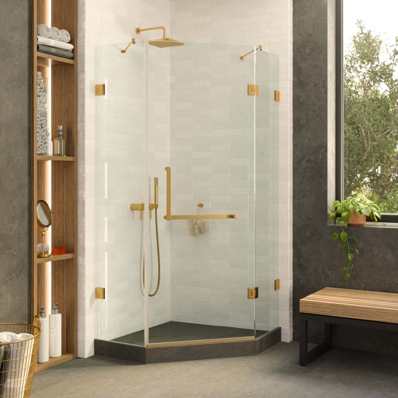 40.37'' Satin Brass Frameless Tempered Glass Shower Enclosure