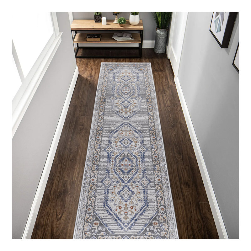Collection Blue/Cream/Bordered Non-Shedding Living Room Bedroom Dining Home Office Stylish and Stain Resistant Area Rug
