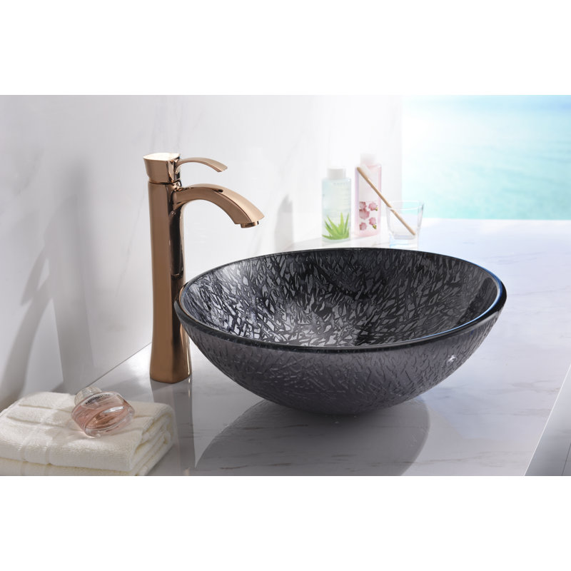 Arctic Sheer 16.5'' Gray Tempered Glass Circular Bathroom Sink