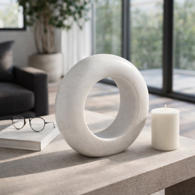 Usko White Marble Ring Tabletop Decor, Interior Decoration Accessories, Crafted Decorative Objects