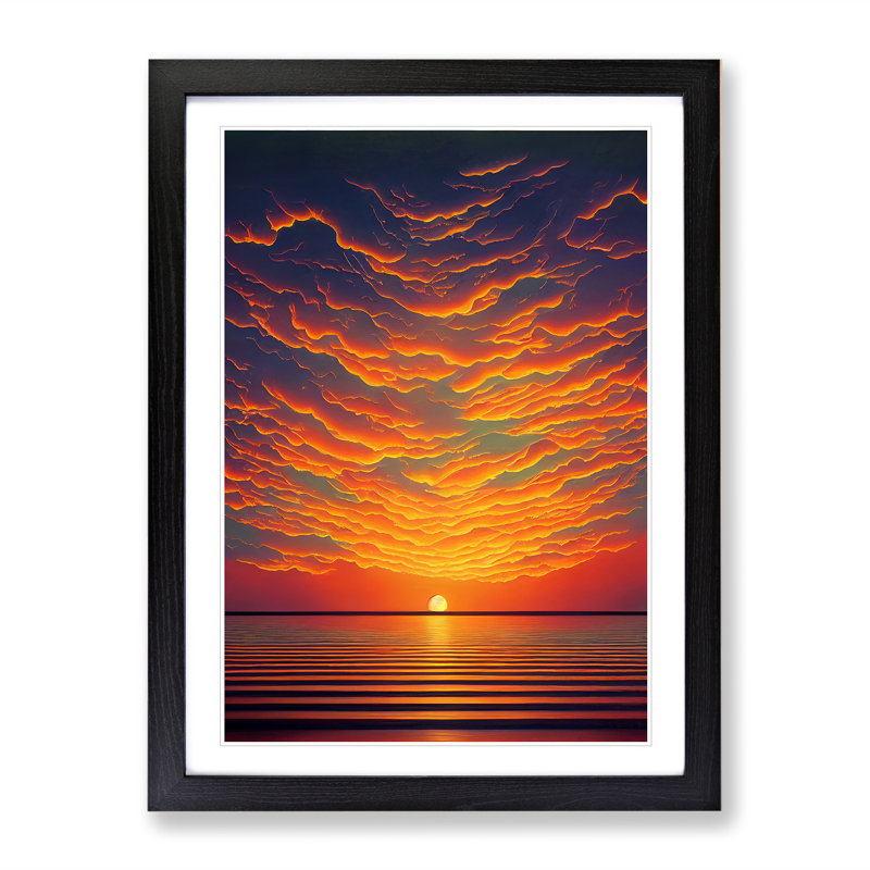 XV1022-3410X Passionate Ocean Sunset - Print, White, 66cm H x 48cm W, Black Framed