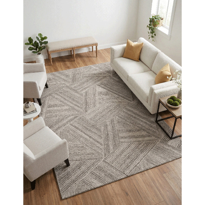 Marut Hand Tufted Geometric Area Rug in Light Beige, Rectangle 10' x 14'