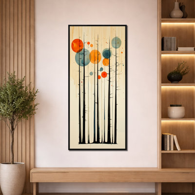 «Orange Black Summer Valley Pine Forest Silhouettes II», reproduction d'art sur toile encadrée rustique orange