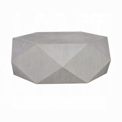 Table basse Hano, bois d'hévéa blanc, base géométrique 50 po
