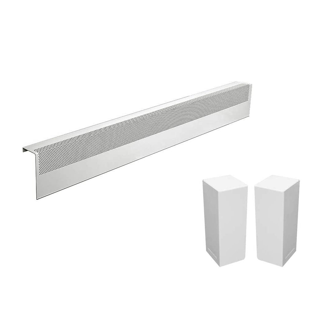 Baseboarders Basic Series Rust-Resistant Galvanized Steel Easy Slip-On Baseboard Heater Cover Set – White | Heater Cover & Endcaps Included Baseboarders Size: 4 ft. Cover + L&R Endcap Bundle