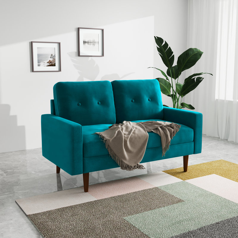 Madian Velvet Sofa, Teal Blue Velvet, 32.7" H x 70" W x 30" D