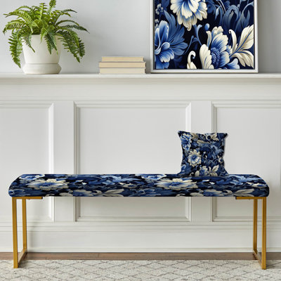 Banc victorien à coins floraux ornés de cobalt bleu