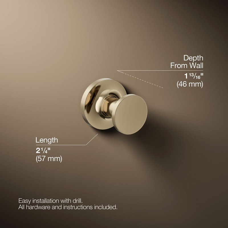 Purist® Wall Mounted Round Bathroom Robe Hook, Towel Hook, Clothing Hook, Vibrant French Gold