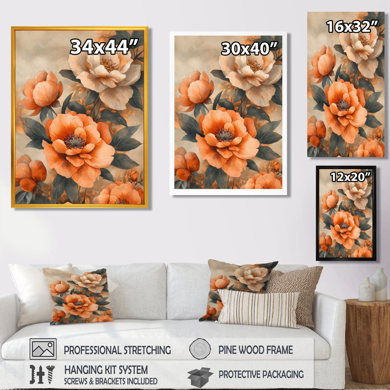 Duguil - Art mural sur toile florale, H 20 po x l 12 po, Reproduction encadrée d'une seule photo, Doré