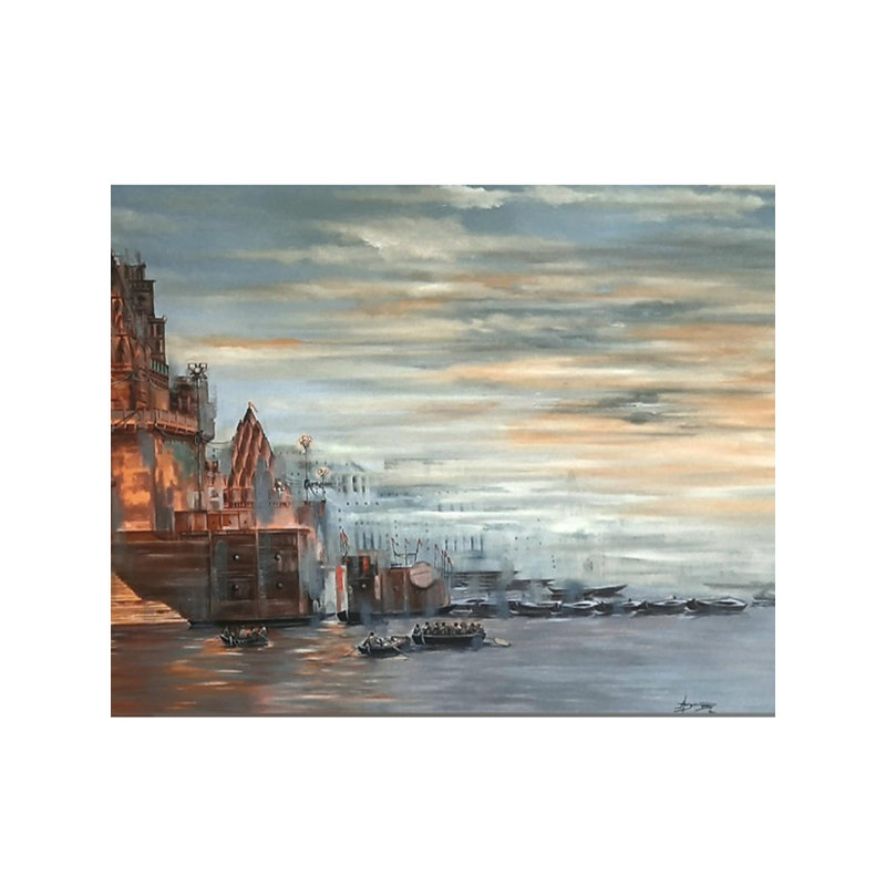 Boat Riding In Banaras Ghat | Mixed Media On Canvas | By Abhi Biswas