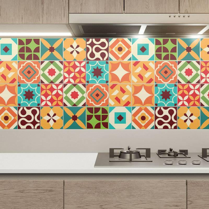 PVC Peel & Stick Mosaic Tile, Colourful Retro