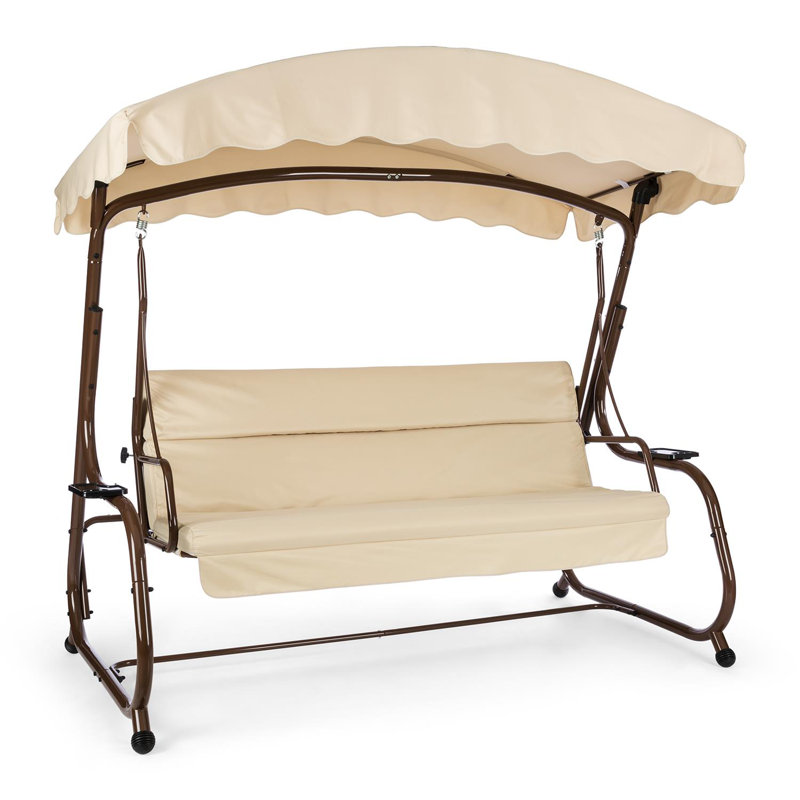 4 Person Porch Swing with Canopy, Brown/Cream