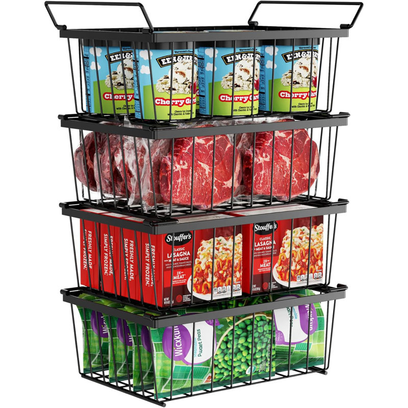 Bacs de rangement pour congélateur - Paquet de 4 bacs de rangement empilables pour congélateur profond de 5 pieds cubes