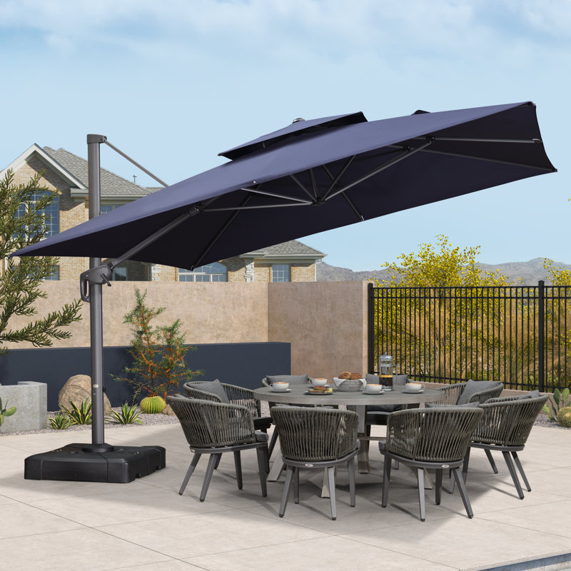 Hanselka 3.7m Square Cantilever Parasol With Base, Navy Blue