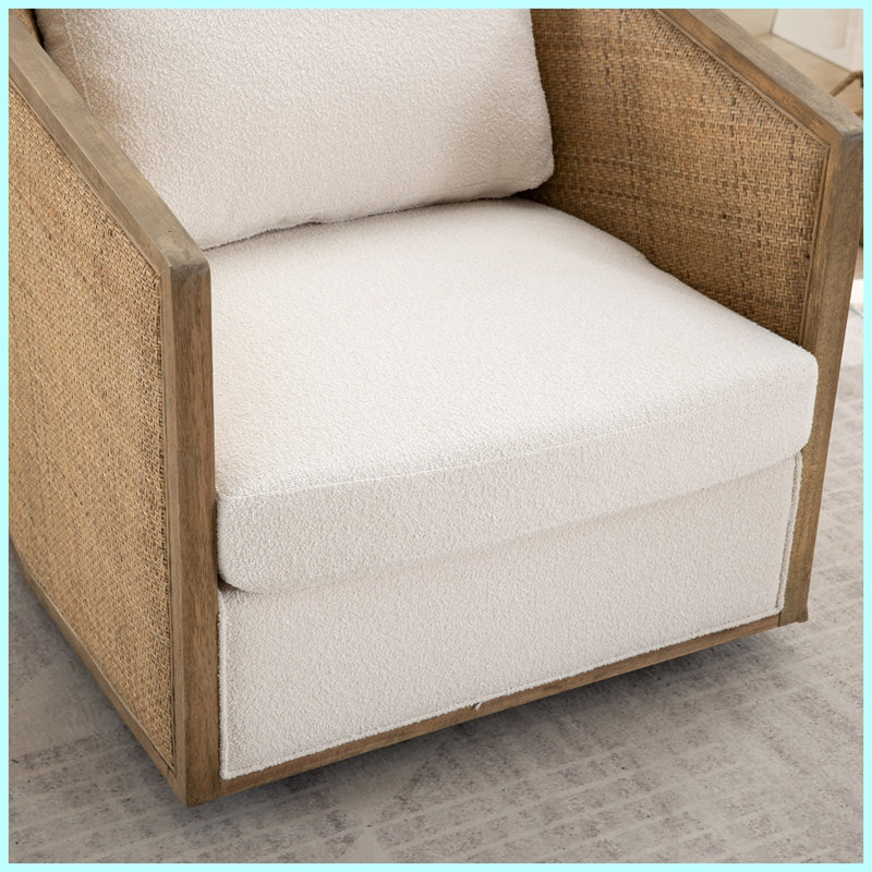 Swivel Barrel Chair, 360 Degree Swivel Barrel Club Chair, Beige Boucle