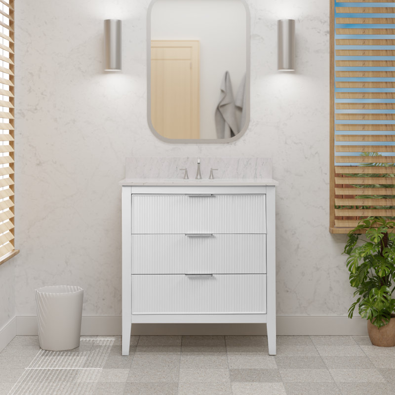 Meuble-lavabo Evelyn, 30", Blanc / nickel brossé