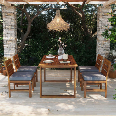Farmhouse 5-Piece Outdoor Dining Set with Adjustable Legs, Acacia Wood for 4, Perfect for Backyard and Garden