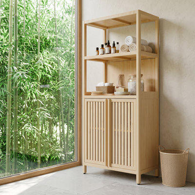 Armoire de rangement en bambou, armoire de salle de bain séparée avec 2 portes