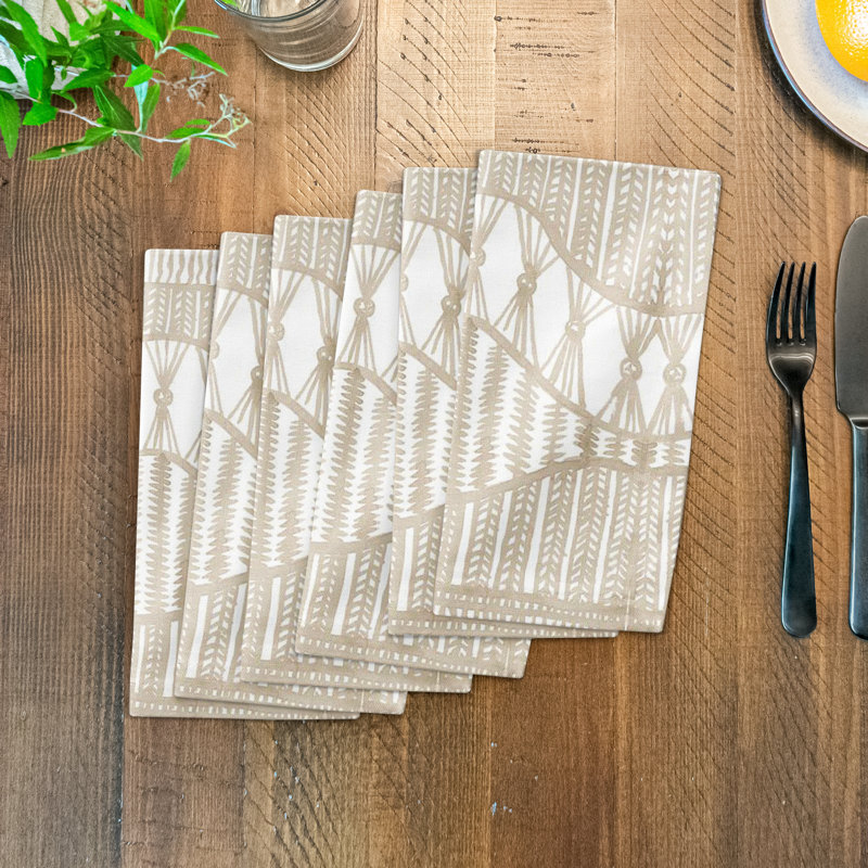 Cotton Twill Abstract Rectangle Napkin, Cream