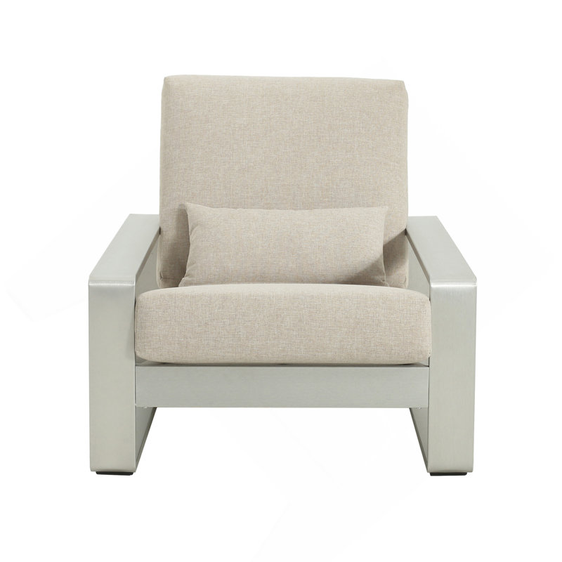 Outdoor and Indoor Aluminum Lounge Chair, Siver Finished Frame With Beige Cushion, Set of 1, Beige, Silver