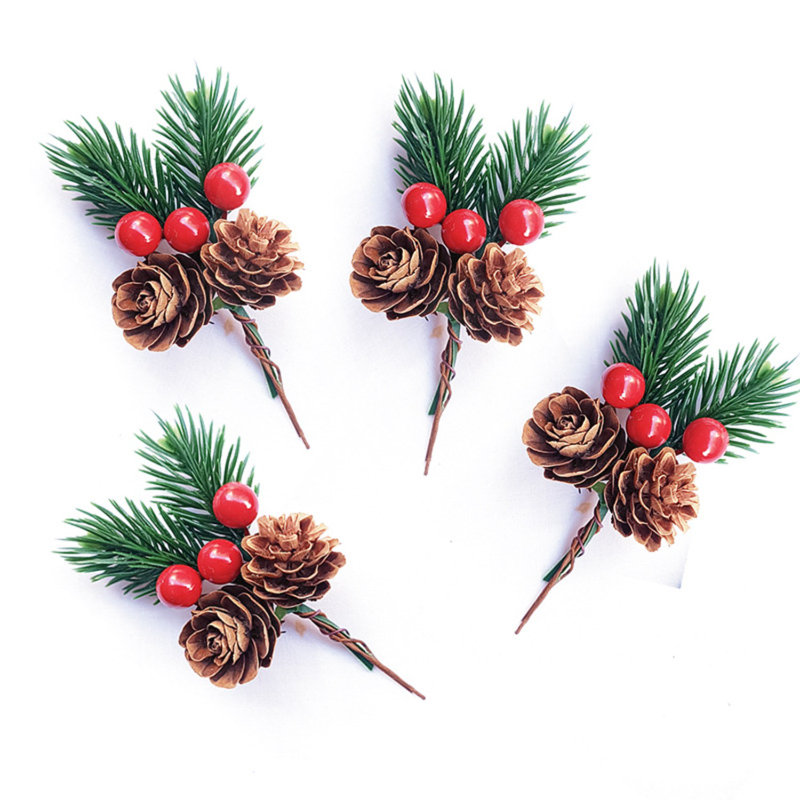 30 pièces de décoration de Noël aiguilles de pin avec des baies rouges et des branches de pomme de pin