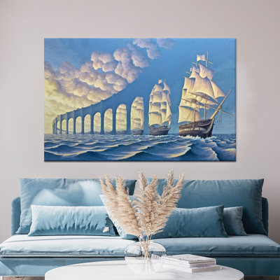 Toile imprimée: voilier pont en verre, art mural blanc 1P