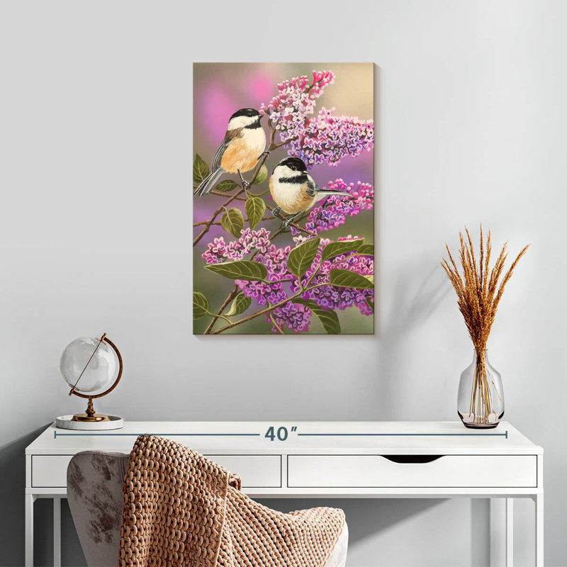 Brampt Lilacs And Chickadees, 24" H x 16" W