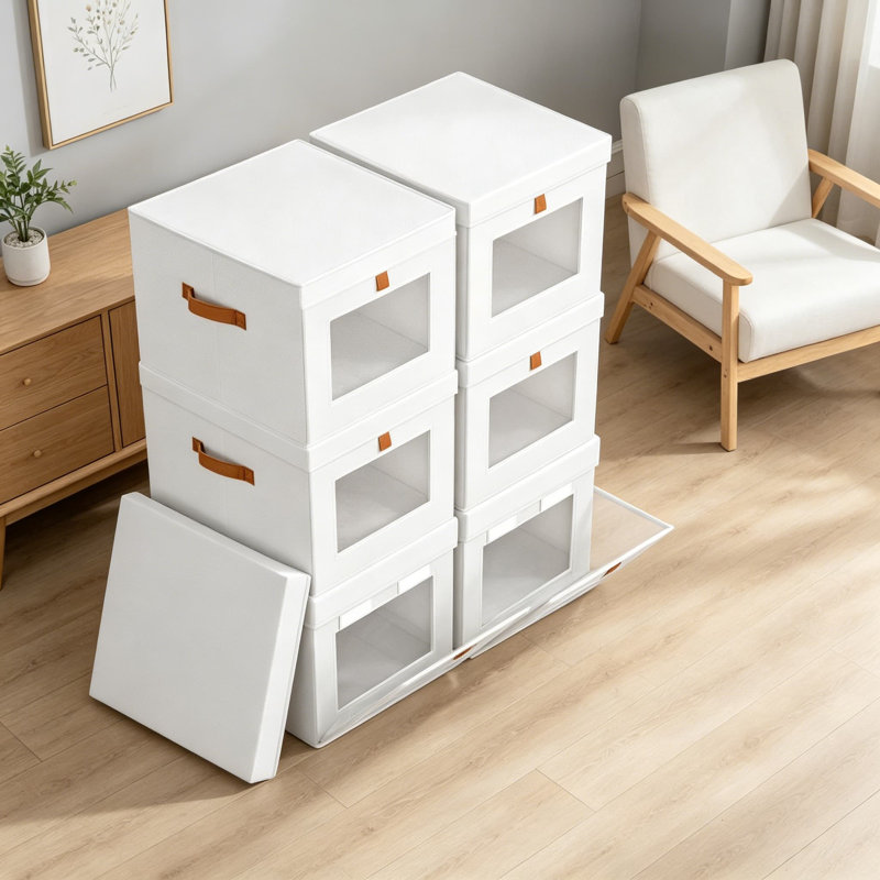 Storage Bins with Lid, Closet Organizer with Side Opening and Clear Window, Foldable Stackable Fabric Baskets for Clothes, Home, Office, 6 Pack