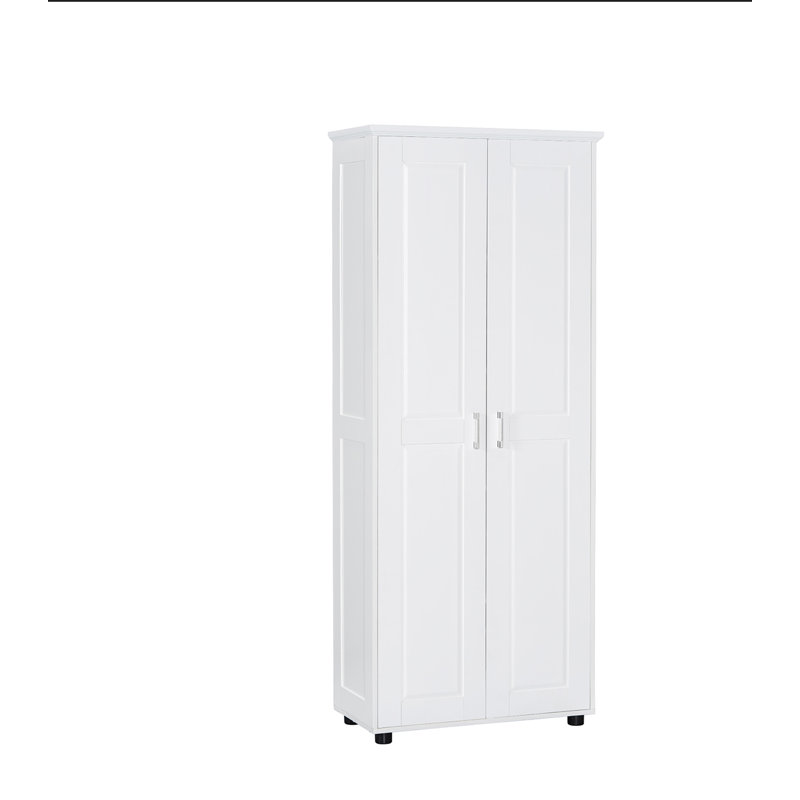 Armoire de rangement avec deux portes pour salle de bain, bureau, tablette réglable, panneau de fibres à densité moyenne, blanc