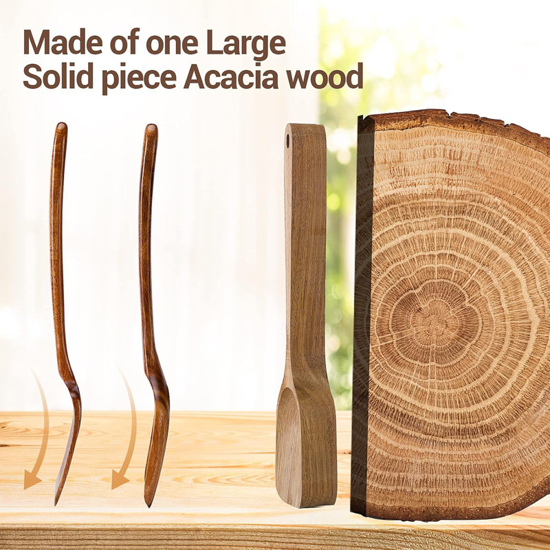 Ensemble 5 pièces d'ustensiles de cuisine en bois d'acacia pour batterie de cuisine antiadhésive, cuillères de cuisine écologiques et durables avec design ergonomique