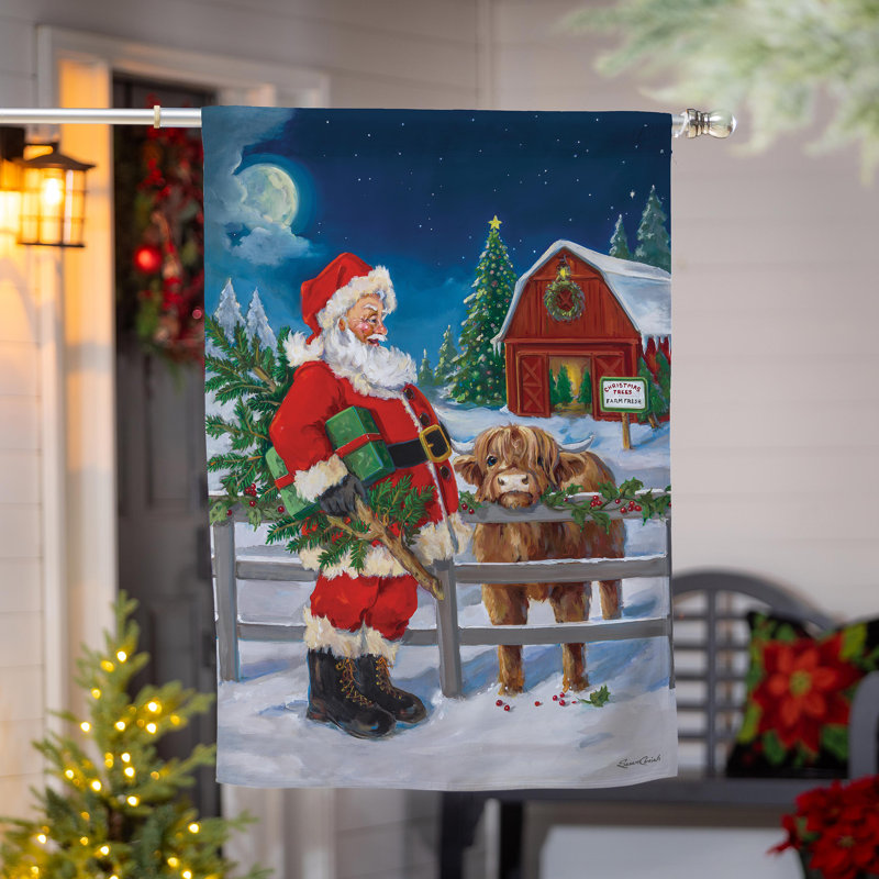 Drapeau du père Noël et vache Highland