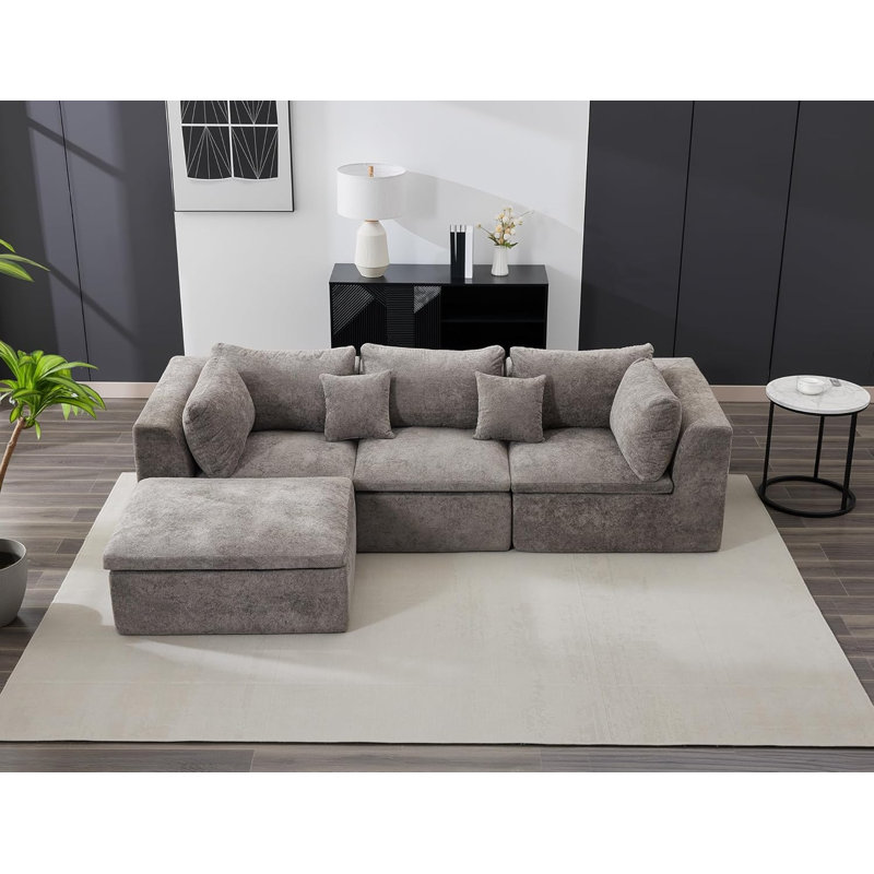 Canapés modulaires, canapé convertible avec repose-pieds, Velours côtelé gris