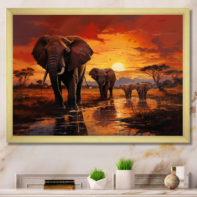 Photographie d'un éléphant d'Afrique au coucher du soleil II - Éléphant, reproduction sur toile encadrée