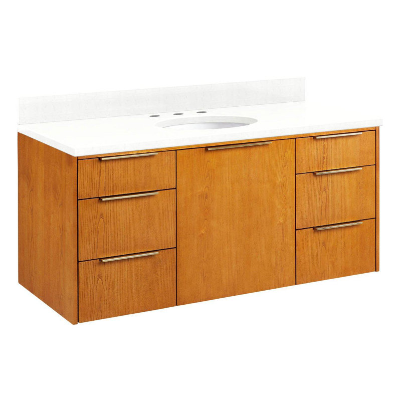 48" Dita Single Bathroom Vanity Set with Oval Undermount Sink, Medium Wood, Feathered White Quartz