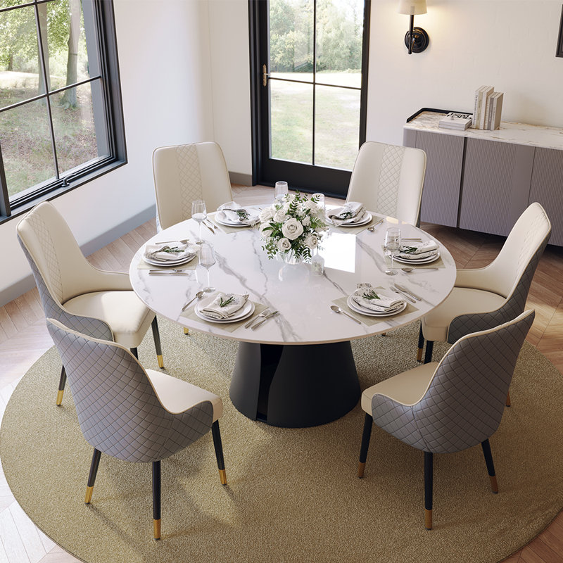  Ensemble de salle à manger moderne pré-assemblé, ensemble de table de salle à manger en pierre avec chaises rembourrées en polyuréthane