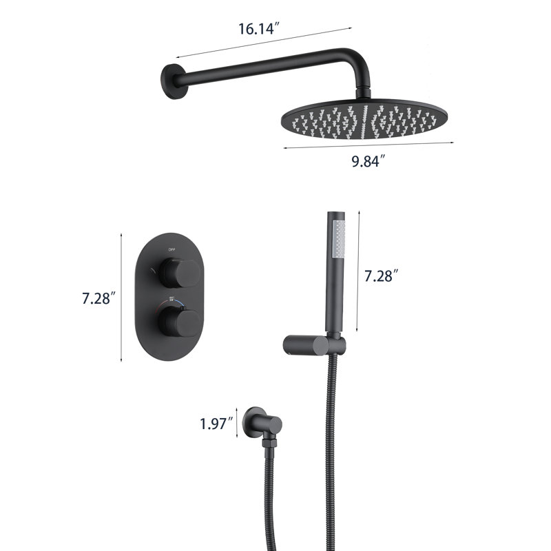 Système de douche thermostatique avec pomme de douche à pluie et douche à main - Brut inclus