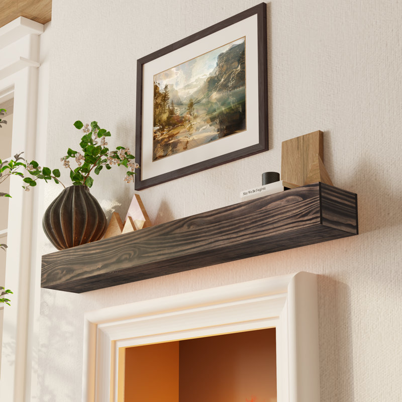 Tablette de manteau de cheminée flottante en bois Ettinger Modern Farmhouse - capacité de 100 lb, Dark Brown, 72"