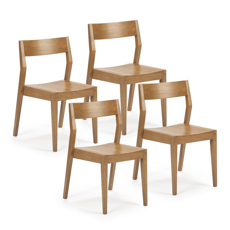 Linzy Solid Wood Modern Side Chair, Pecan