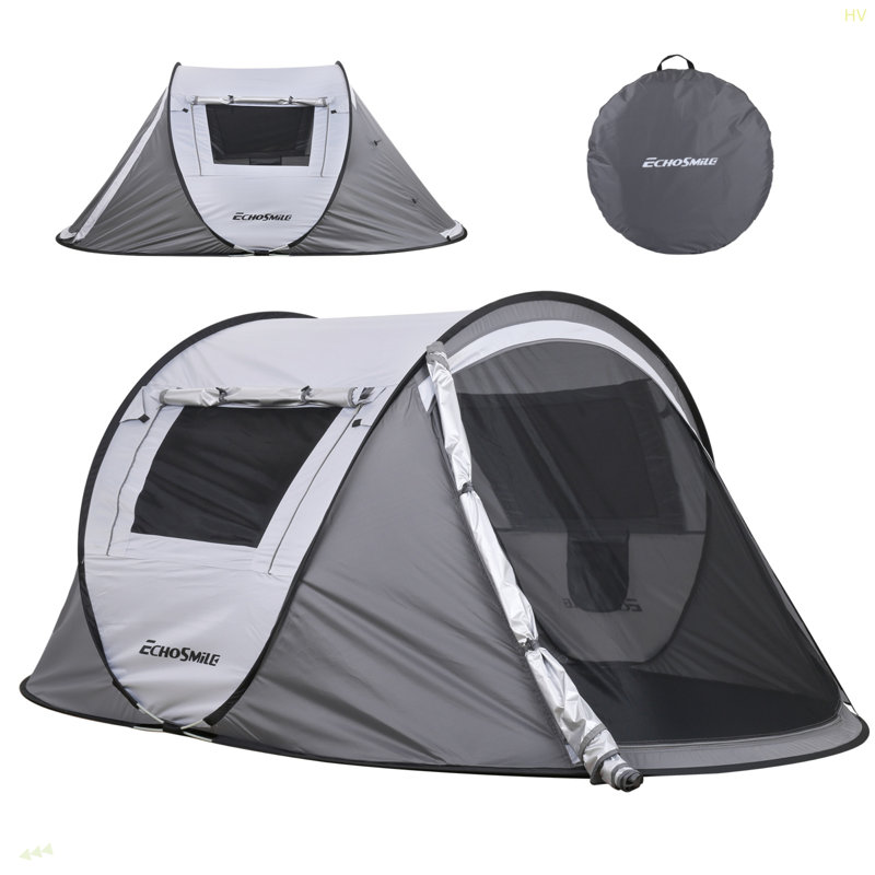 Tente de camping 2 personnes Pop Up, Blanc / Gris