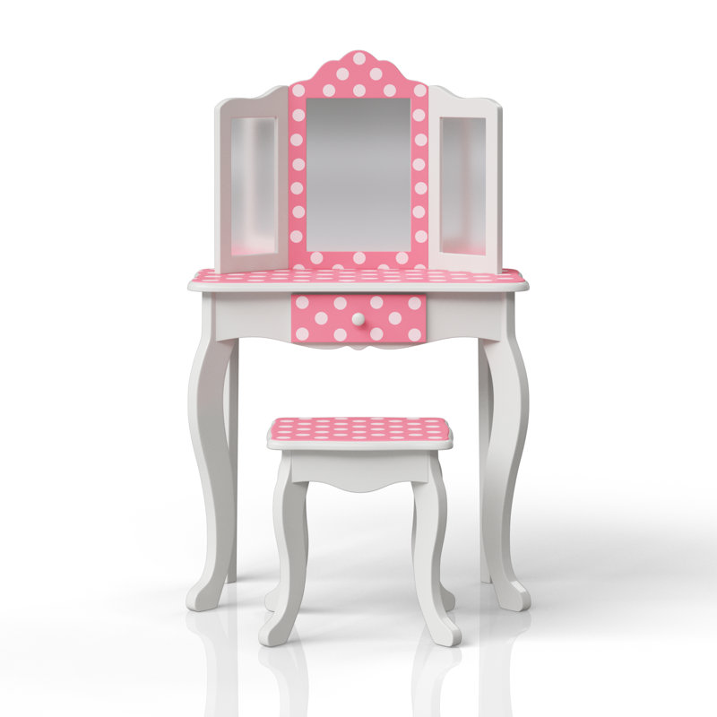 Teamson Kids Gisele Wooden Polka Dot 2-pc. Play Vanity for Accessories, Light Pink/White