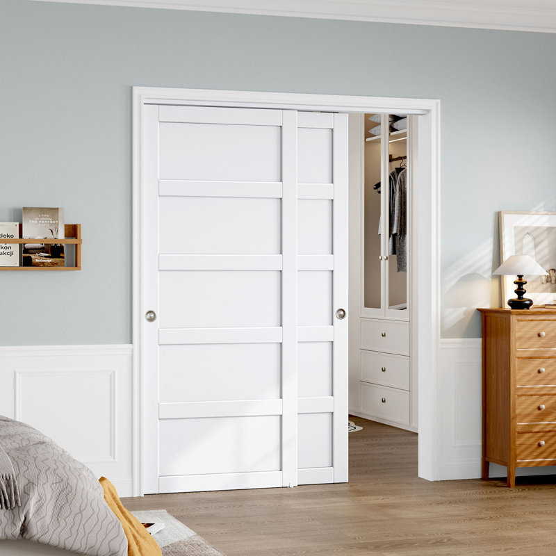 5-Panel Bypass Sliding Closet Doors with Installation Hardware Kit, 64" x 80"