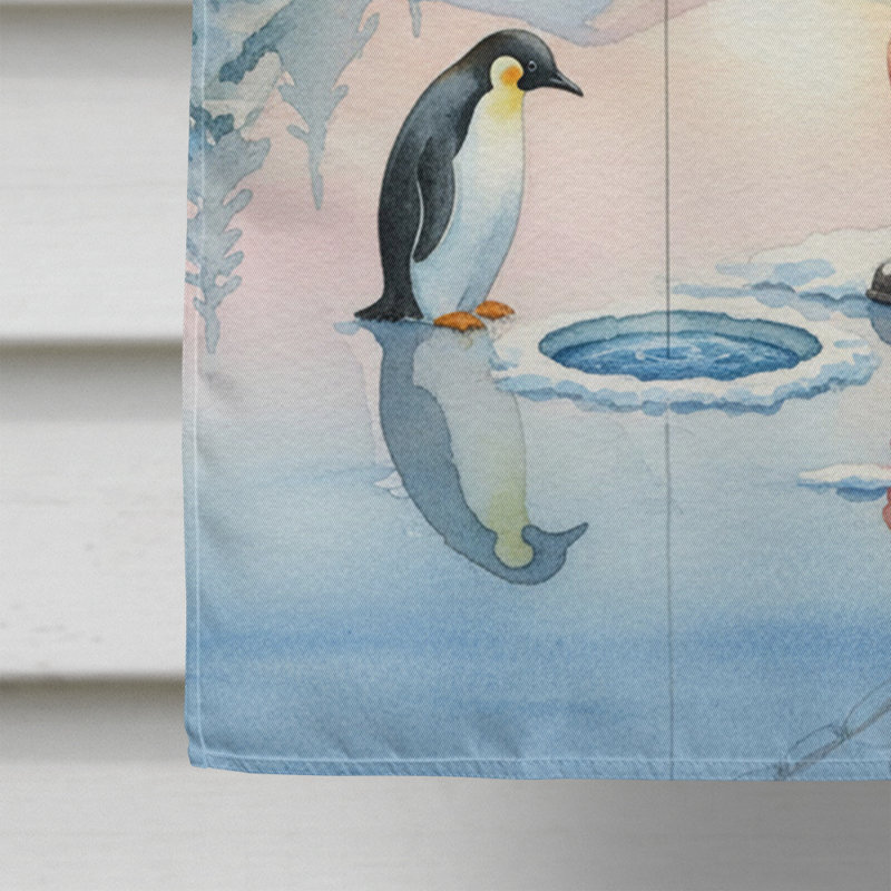 Père Noël pêchant sur la glace sur le lac, drapeau de la maison de Noël, House Size, Père Noël pêchant sur le lac