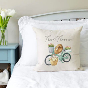  Housse de coussin en coton Fresh Flower Bike