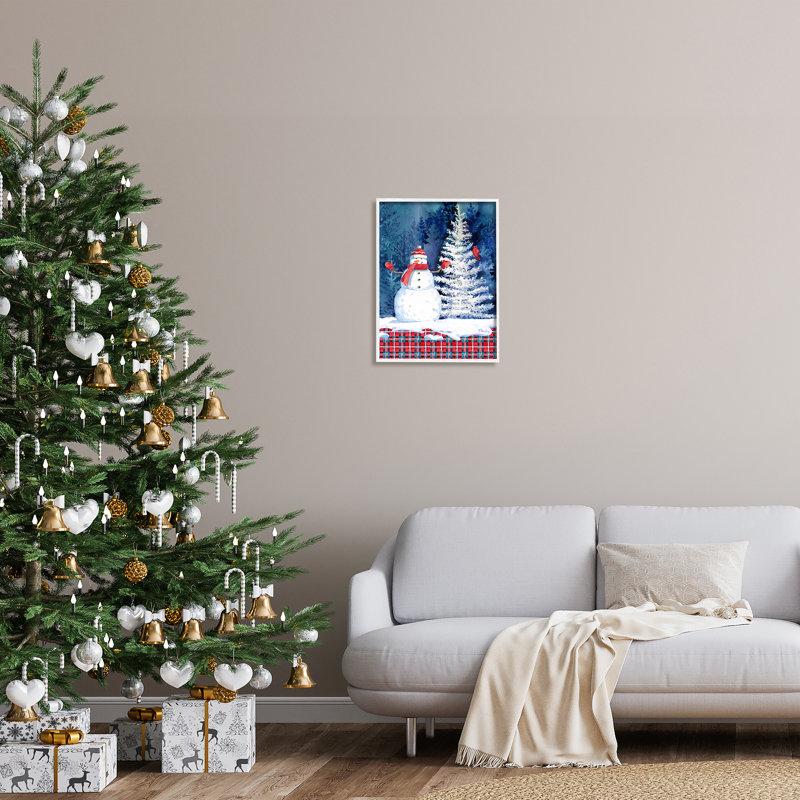 Stupell Industries Winter Snowman On Plaid, art de la giclée encadrée par Paul Brent, H 20 po x l 16 po x P 1,5 po