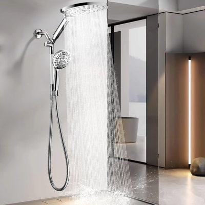 Pomme de douche chromée double haute pression avec douchette à 9 modes et boyau de 79 po