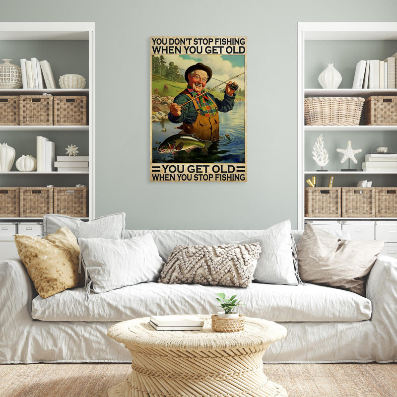 "You Get Old When You Stop Fishing", impression sur toile, H 14 po x l 11 po x P 1,25 po