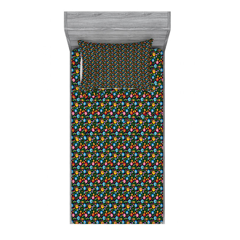 Microfiber Floral Sheet Set, Twin XL Sheet Set + Fitted Sheet + 2 Pillowcases, Green Floral