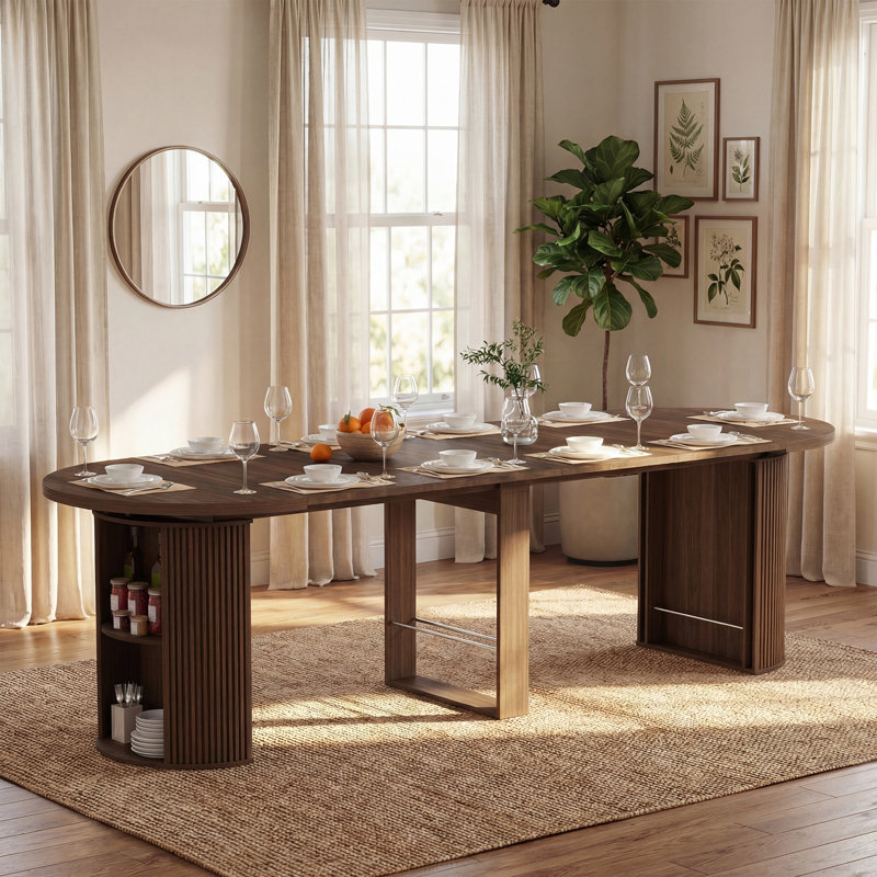38-92" Extendable Folding Dining Table with Side Storage Shelves, Walnut